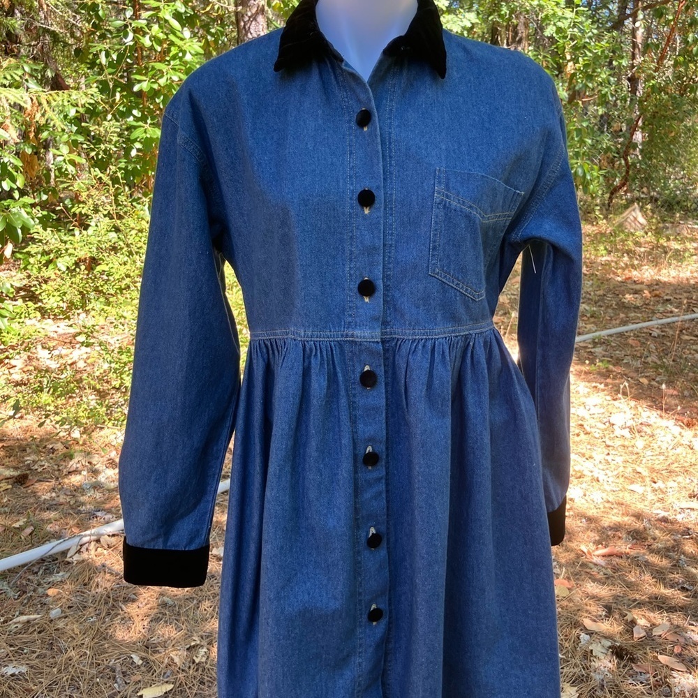 My Michelle vintage 1990’s/ 80’s Blue denim and Black velvet dress size M